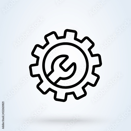 Technical Support icon vector in line style. Cog, Gear and Wrench symbols. Customer service, client support illustration for perfect mobile and web designs. photo