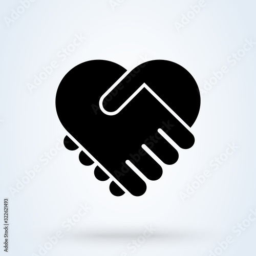 Handshake heart icon in line style. Agreement, deal, handshake symbols. Partnership, cooperation signs.
