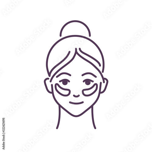 Patches under the eyes black line icon. Spa salon or home cosmetic anti-aging procedure. Skin care. Get rid of wrinkles, puffs, dark circles. UI UX GUI design element. Editable stroke.