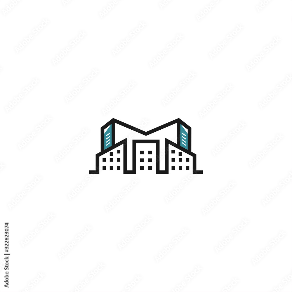 Letter M Buildings logo Icon template design in Vector illustration. Black Logo And White Backround 