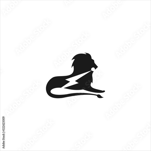 Electricity Lion logo Icon template design in Vector illustration. Black Logo And White Backround 