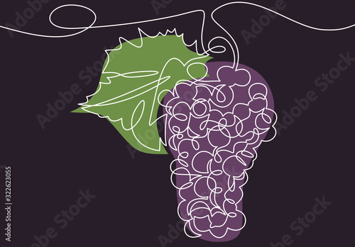 Grapes in continuous line art drawing style.  Vector illustration