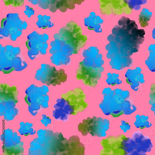 Blue clouds pattern on pink seamless pattern
