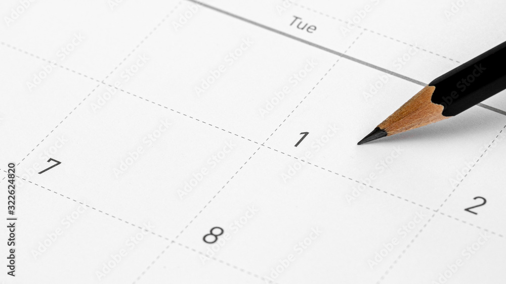 The pencil points to the 1st in the calendar. The pencil points to the 1st in the calendar.