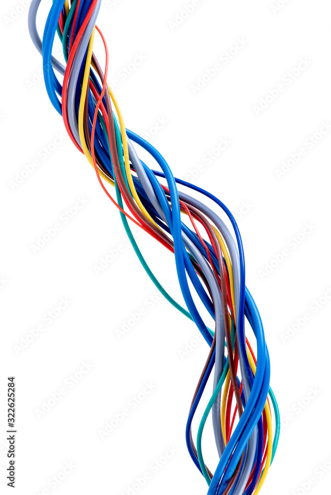 Swirl of electric cable and wire isolated on white background