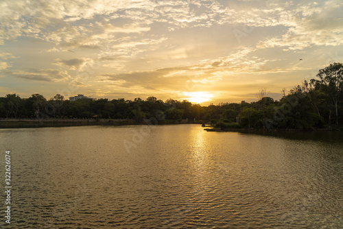 Sunset over lake in Bangalore city