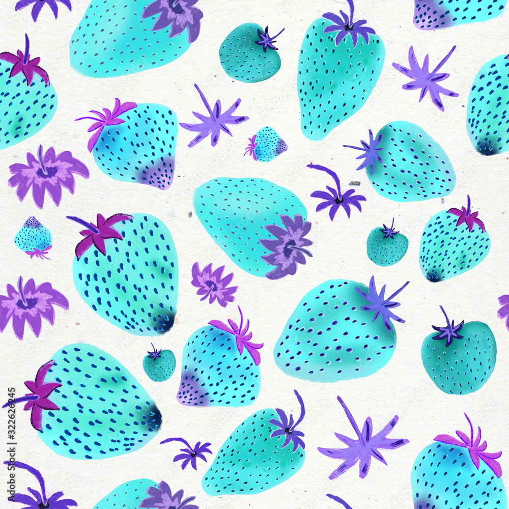 Hand drawn galaxy blue strawberries seamless pattern. Hand drawn galaxy blue strawberries seamless pattern.
