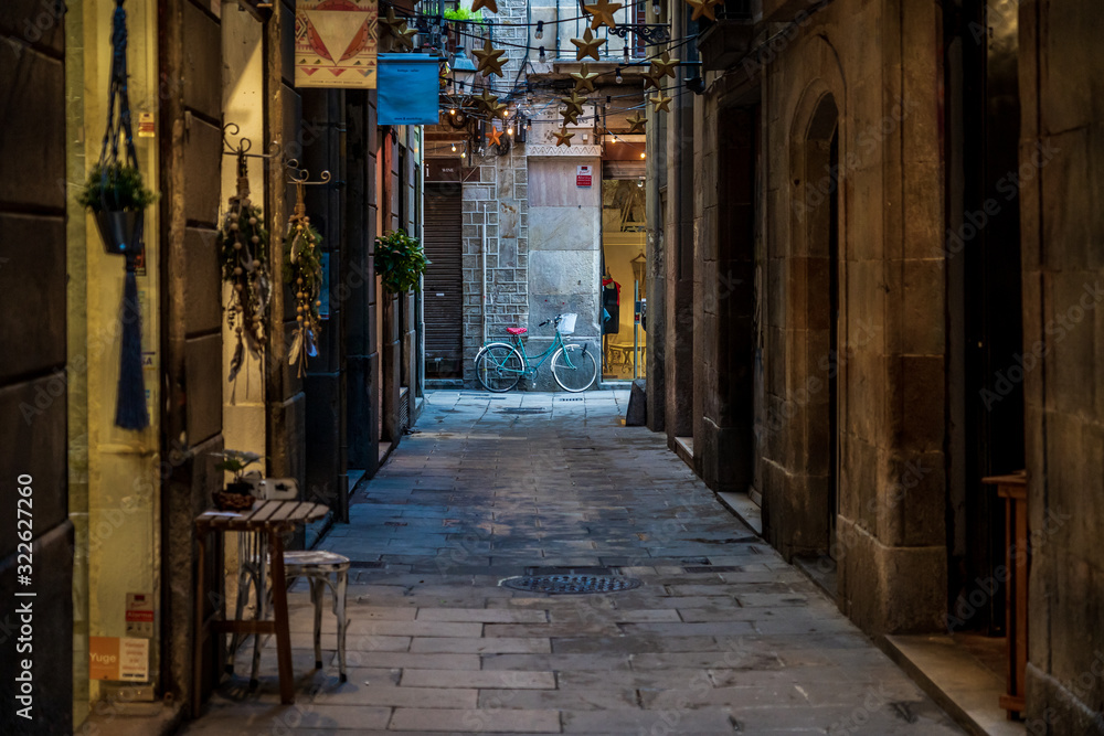 Fototapeta premium Alley in old town, Barcelona.