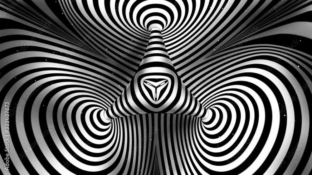 Hypnotic effect with three spaces and striped triangle portal ...