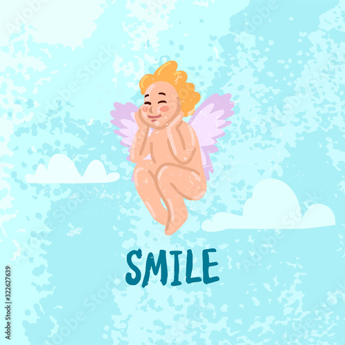Funny little cupid smiling. Vector illustration concept