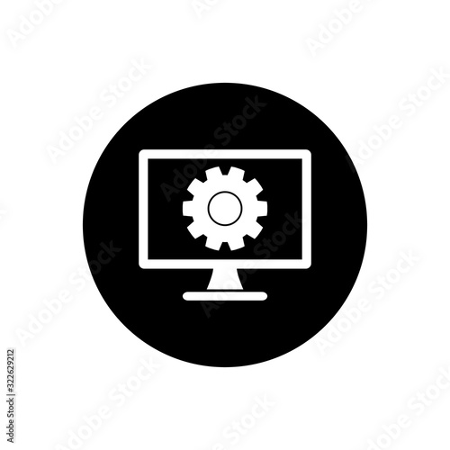 Computer Settings Icon. Rounded Button style vector EPS.