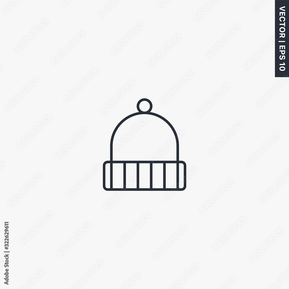 Winter hat, linear style sign for mobile concept and web design