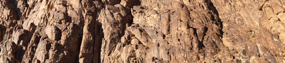 Egypt. Mount Sinai in the morning in the bright sun. (Mount Horeb, Gabal Musa, Moses Mount). Pilgrimage place and famous touristic destination.