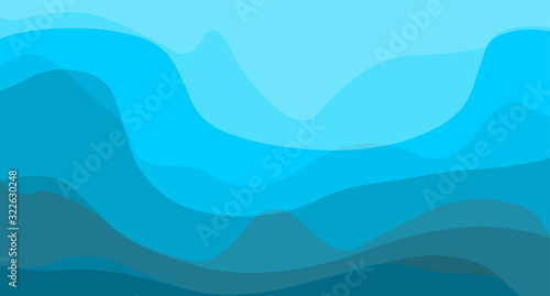 Blue abstract wavy transition. Light dark gradient blue wave cloud, sea, mountains. Gradual change. Intangible Illustration Vector