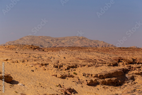 Egypt. Desert and mountains of the Sinai Peninsula. Sands  dunes  rocks and gorges. Promised land.