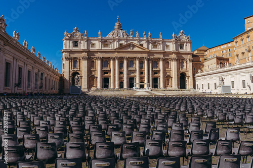Vatican. Empty chairs in a square near the Vatican. Rome. Italy.