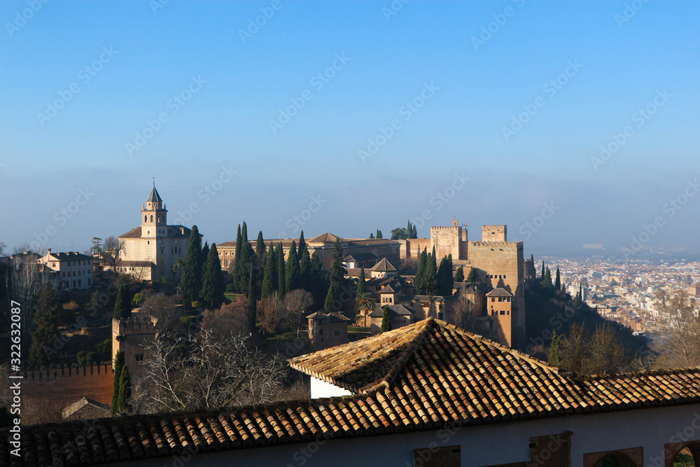 Beautiful panorama of Alhambra citadel from Generalife palace, Granada, Spain