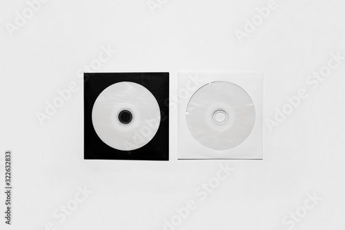 DVD or CD Disc Paper Case with white isolated blank for branding design. CD jewel mock-up on soft gray background. 