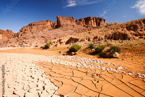 A dried up river bed in the Anti Atlas mountains of Morocco, North Afr
