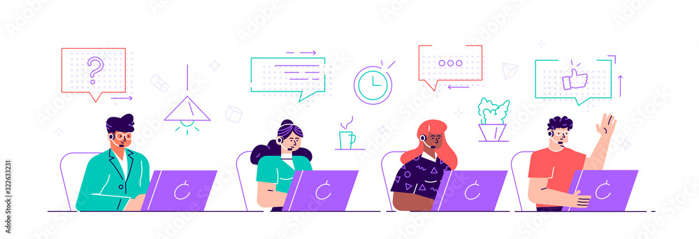 Call center, hotline flat vector illustrations Call center, hotline flat vector illustrations
