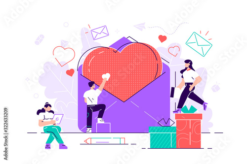 Hearts in large envelopes and small people