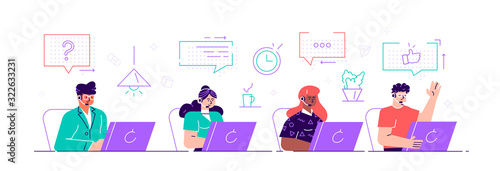 Call center, hotline flat vector illustrations