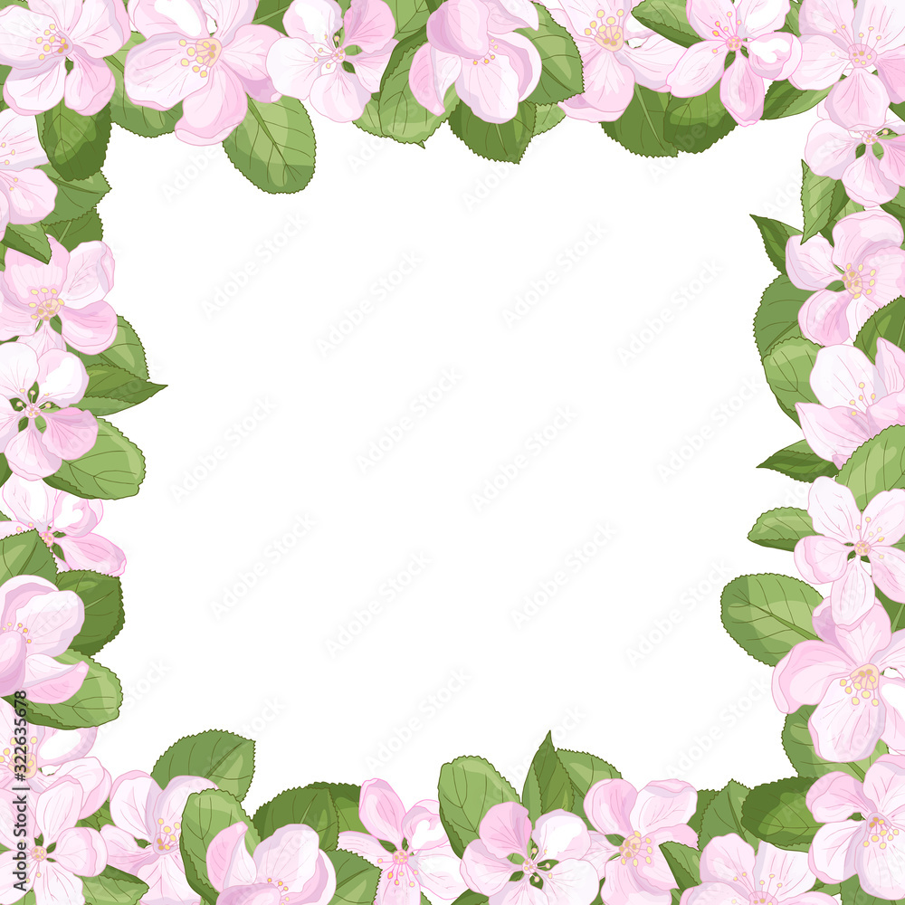 Vector frame with flowers of apple blossoms in the spring