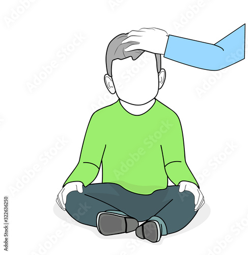 the child is sitting. parental hand strokes the head. vector illustration.