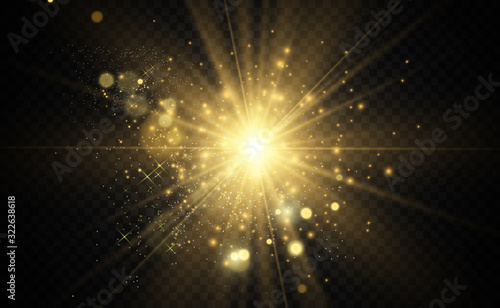 Fototapeta Naklejka Na Ścianę i Meble -  Vector Gold Sparkles, magic, bright light effect on a transparent background. Gold dust.