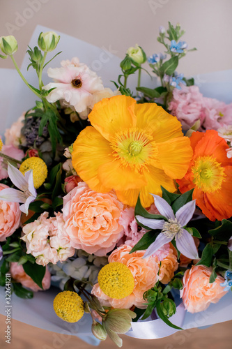 Multi-colored bouquet of flowers from different flowers