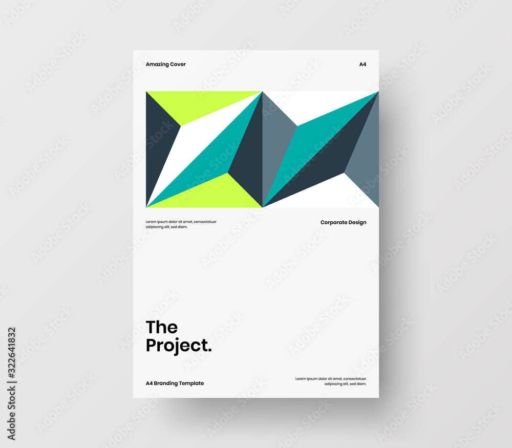 Amazing business presentation vector A4 vertical orientation front page mock up. Modern corporate report cover abstract geometric illustration design layout. Company identity brochure template.