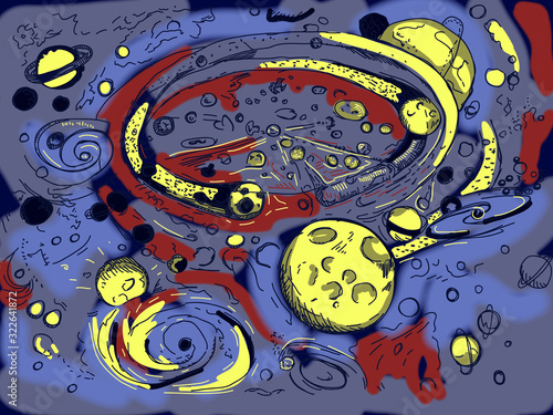 Delicious pizza on space background