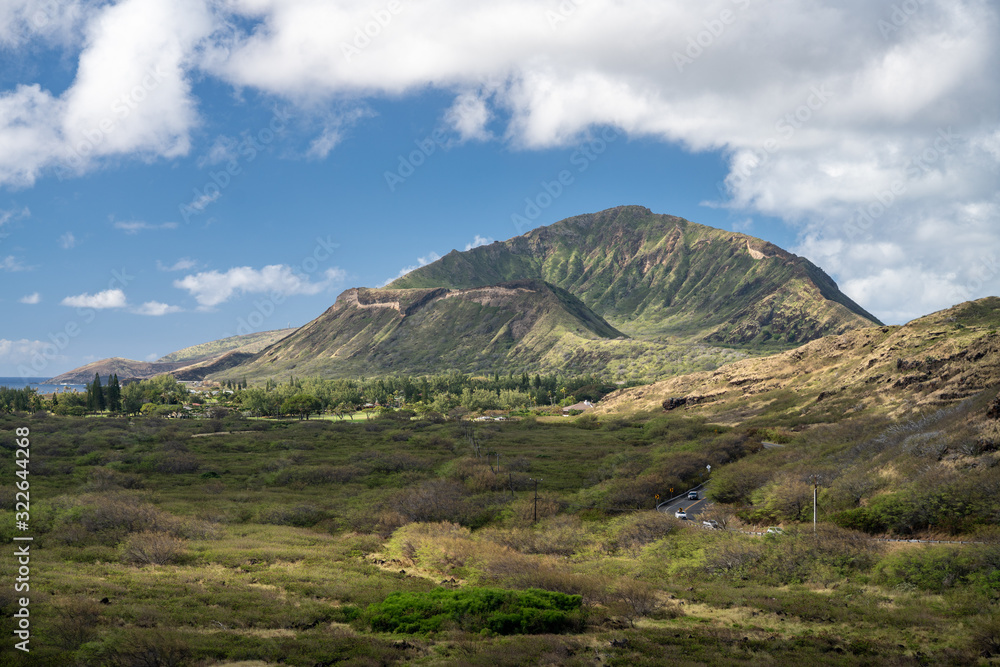 View inside the crater of the extinct volcano called Koko Head on Oahu in Hawaii