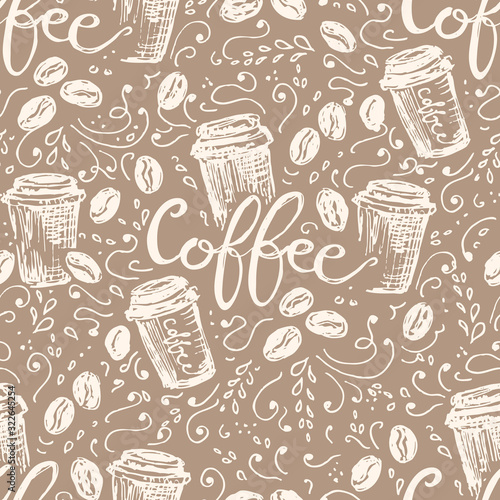 Seamless pattern with cups of coffee