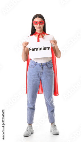 Young woman in superhero co...