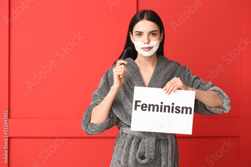 Young woman with shaving fo...