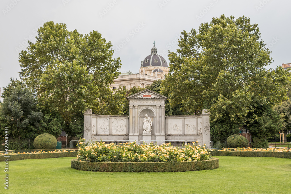 Vienna, Austria - September 1, 2019: Monument for the poet Franz Grillparzer in Volksgarten (People's Garden) in Vienna, Austria