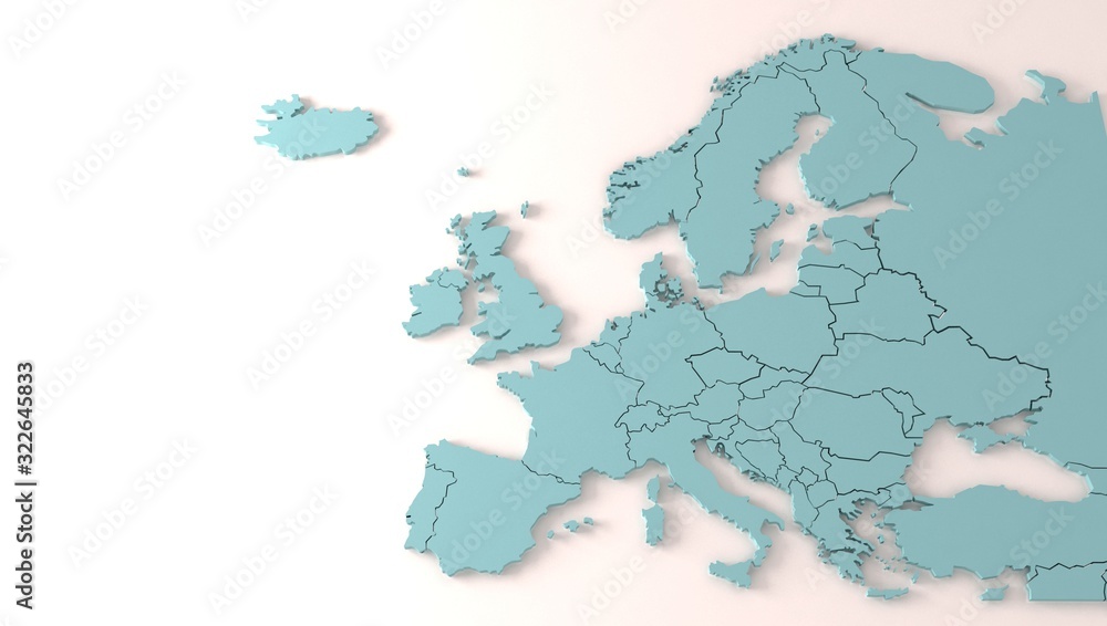 3d rendering europe countries map. continent of europe map.