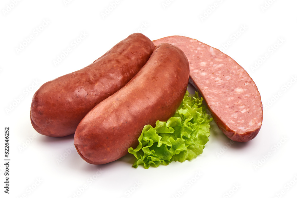 Smoked pork sausage, isolated on white background Smoked pork sausage, isolated on white background