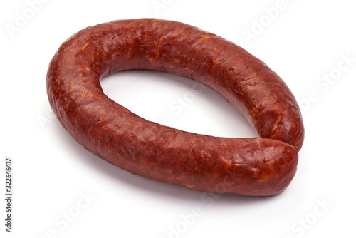 Smoked pork sausage, isolated on white background