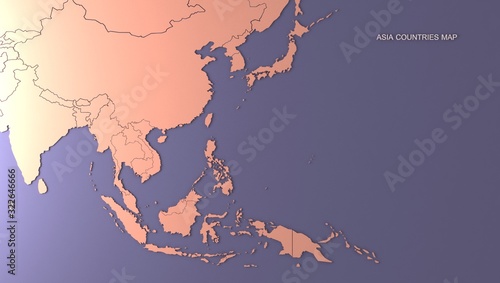 3d render asia countries map. detailed asia country background. asia map.