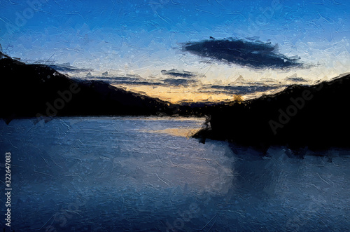 Impressionistic Style Artwork of an Early Morning Sun Rising on Hells Canyon