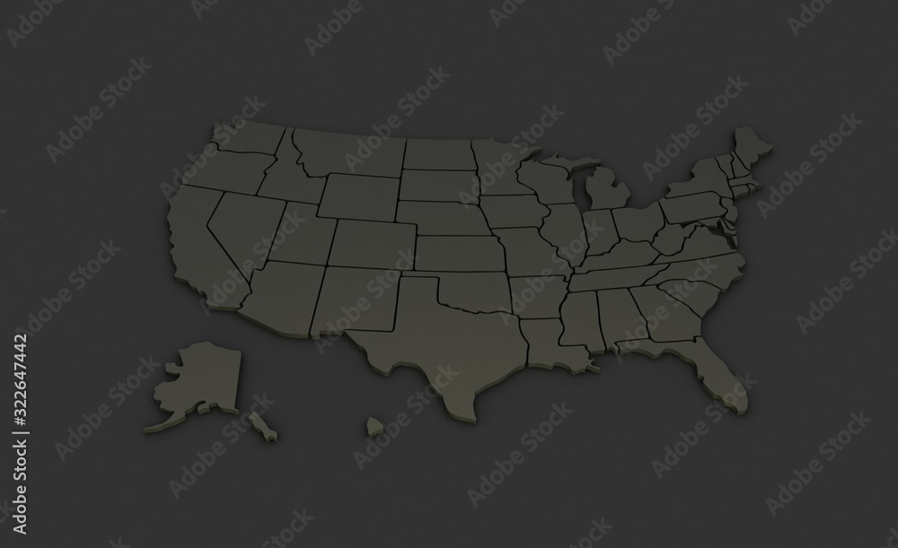 3d rendering map of united states america. usa map background with dark ...