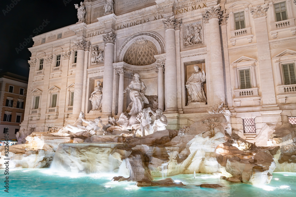 Night image of Trevi Fountain, Rome - Italy.