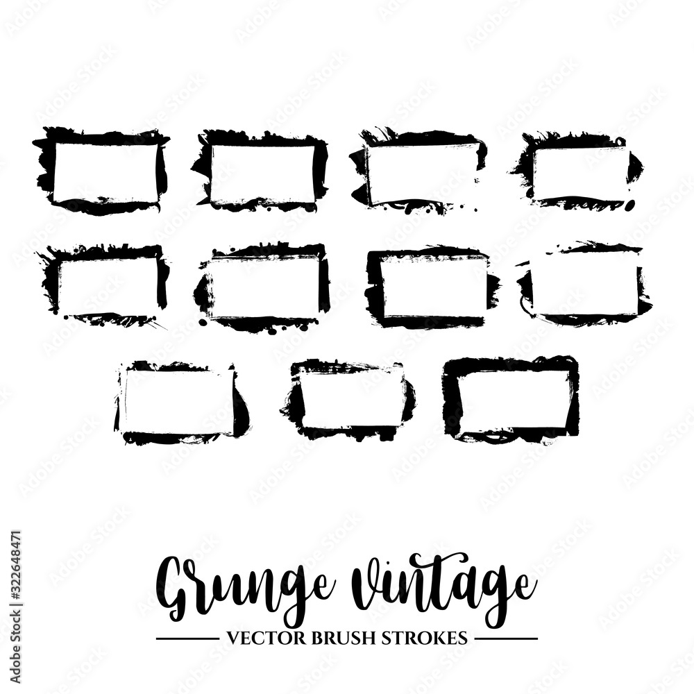 Obraz premium Set of black brush stroke and texture. Grunge vector abstract hand - painted element. Underline and border.