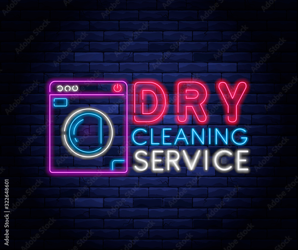 Dry cleaning service neon banner. Laundry room neon symbol on background of brick wall vector illustration. 24 hour laundromat service night neon signboard. Dry cleaning service neon banner. Laundry room neon symbol on background of brick wall vector illustration. 24 hour laundromat service night neon signboard.