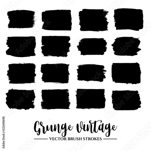 Set of black brush stroke and texture. Grunge vector abstract hand - painted element. Underline and border.