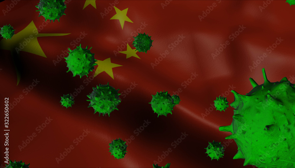 Corona Virus Outbreak with Republic of China Flag - Coronavirus Concept Flag - Coronavirus Concept.