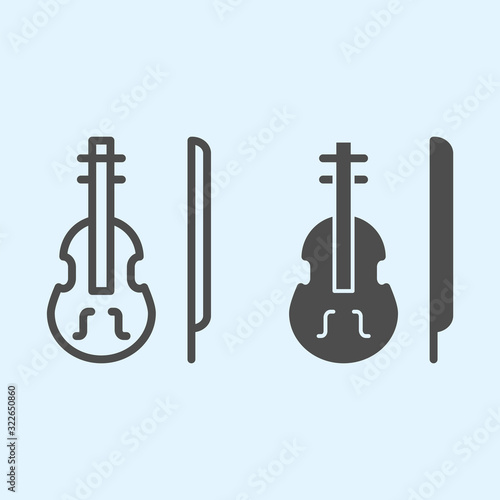 Violin line and solid icon. Classic musician instrument with bow stick. Wedding asset vector design concept, outline style pictogram on white background, use for web and app. Eps 10.