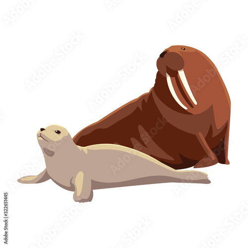 arctic animals in a white background